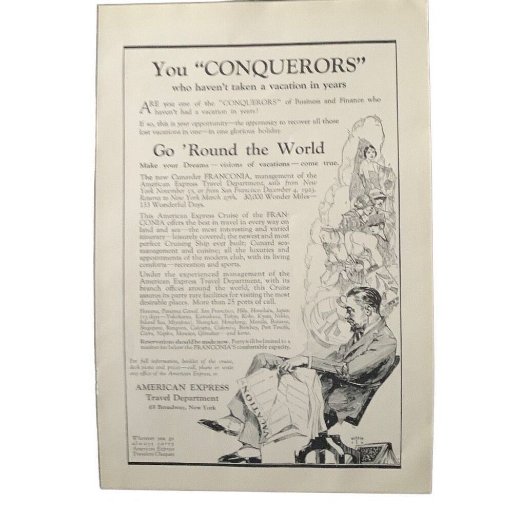 Vintage 1923 American Express Travel Department Conquerors Ad Advertisement
